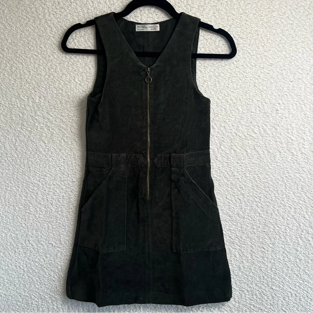 Zara Girls Velvet Sleeveless Pinafore Jumper Dress Dark Green Size 11/12‎ Years